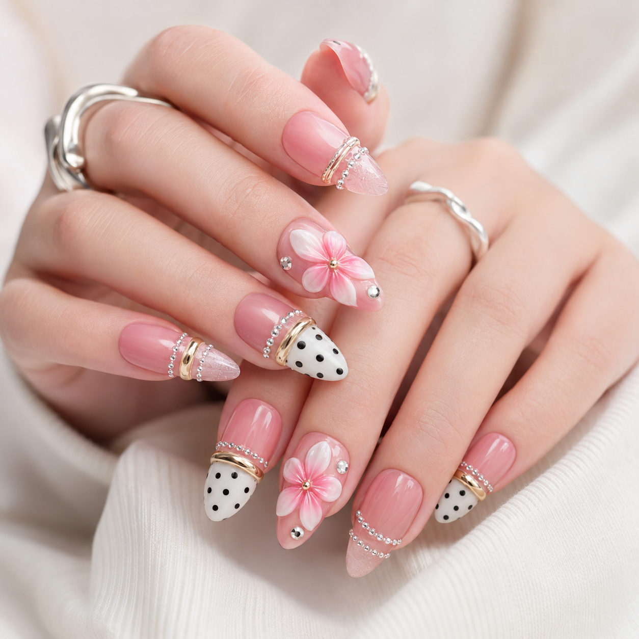 Luxury Pink Floral Press-On Nails | Salon-Quality French Tips in 5 Minutes