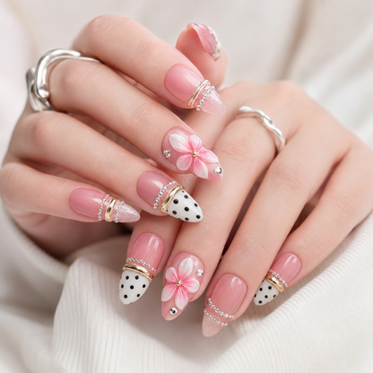 Luxury Pink Floral Press-On Nails | Salon-Quality French Tips in 5 Minutes