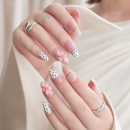 Luxury Pink Floral Press-On Nails | Salon-Quality French Tips in 5 Minutes